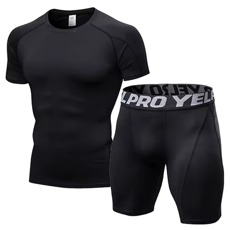 Quick Dry Compression Suits Short Sleeve Shirt+Shorts Men'S Running Set Fitness Tight Sport Suit Men Outdoor Jogging Sportswear