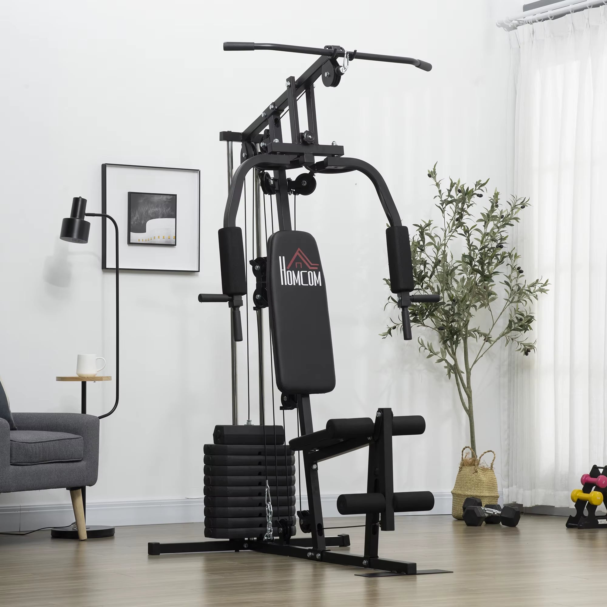 Multi Gym with Weights, Multifunction Home Gym Machine with 45Kg Weight Stack for Full Body Workout and Strength Training
