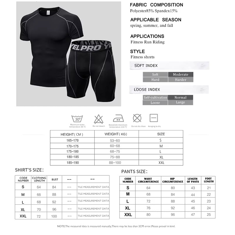Quick Dry Compression Suits Short Sleeve Shirt+Shorts Men'S Running Set Fitness Tight Sport Suit Men Outdoor Jogging Sportswear