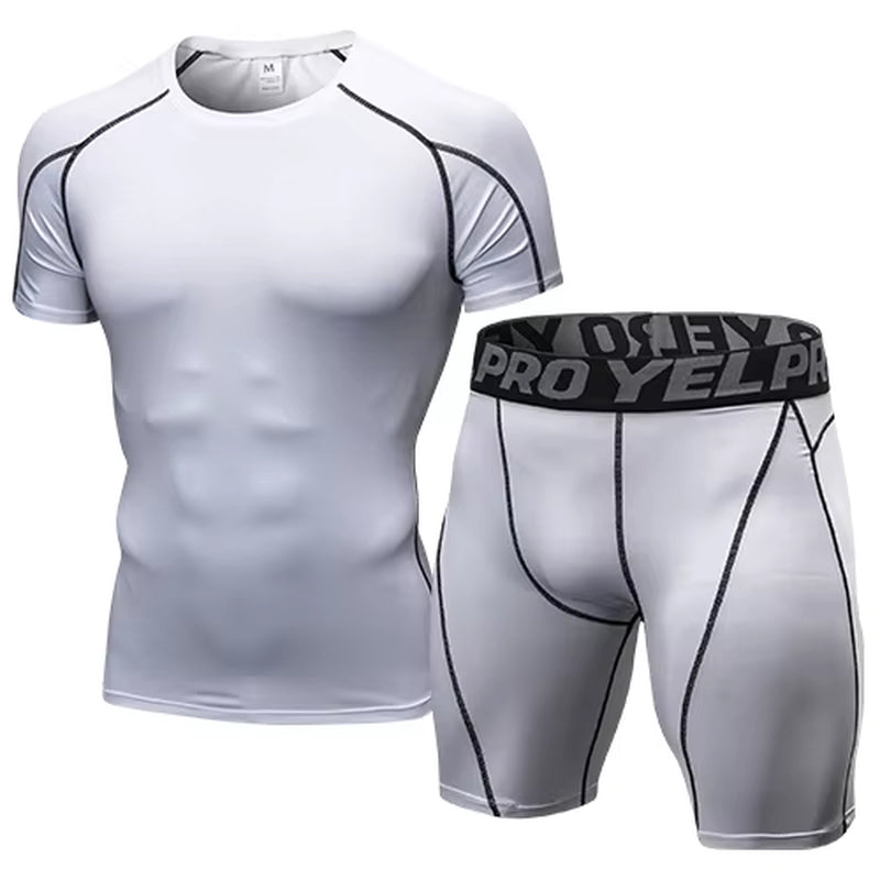 Quick Dry Compression Suits Short Sleeve Shirt+Shorts Men'S Running Set Fitness Tight Sport Suit Men Outdoor Jogging Sportswear
