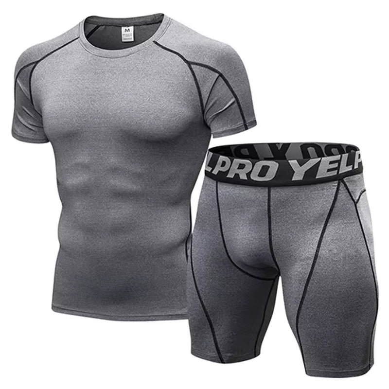 Quick Dry Compression Suits Short Sleeve Shirt+Shorts Men'S Running Set Fitness Tight Sport Suit Men Outdoor Jogging Sportswear