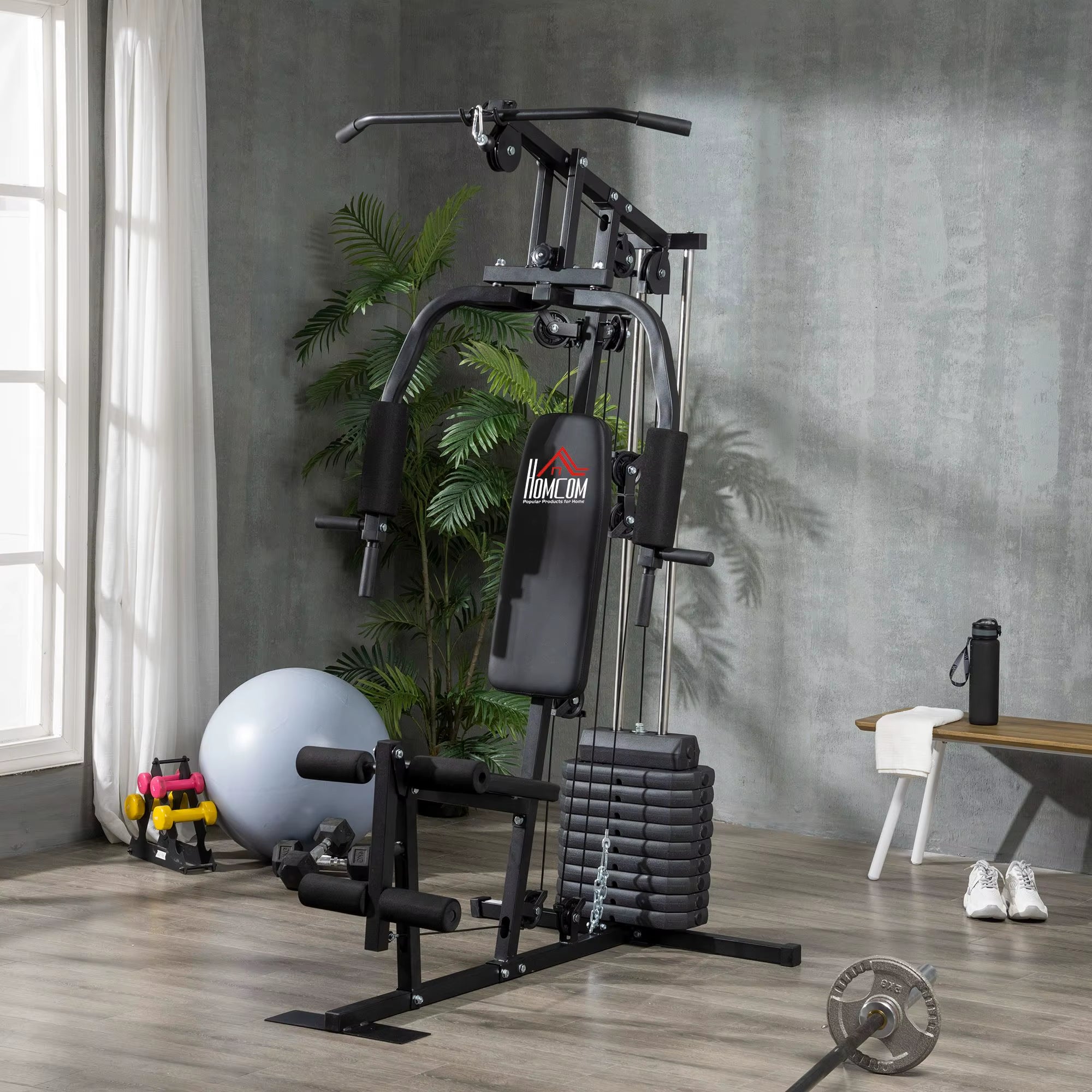 Multi Gym with Weights, Multifunction Home Gym Machine with 45Kg Weight Stack for Full Body Workout and Strength Training