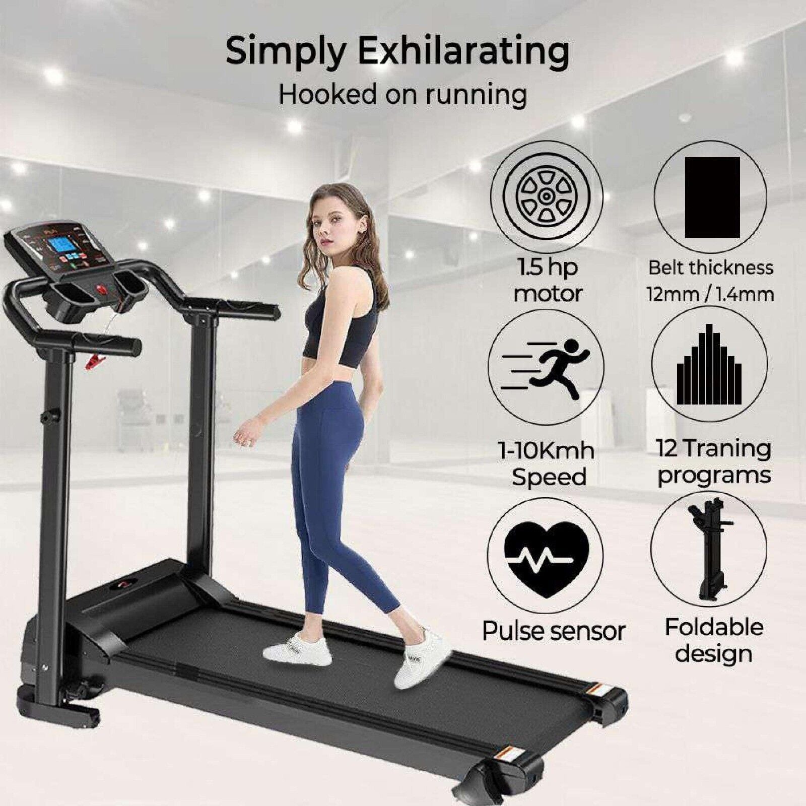 Electric Treadmill Motorized Foldable Running Machine Jogging UK 9% Incline