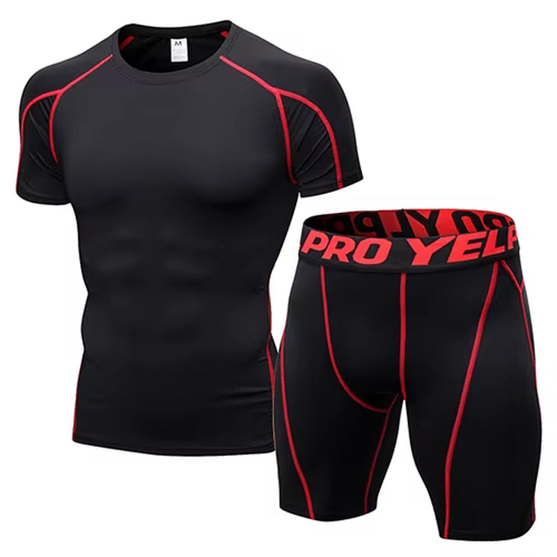 Quick Dry Compression Suits Short Sleeve Shirt+Shorts Men'S Running Set Fitness Tight Sport Suit Men Outdoor Jogging Sportswear