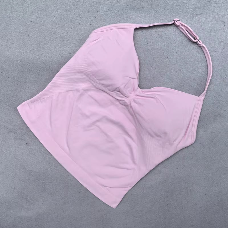 Adjustable Strappy Gym Top Backless Gym Clothes Women Scrunch Bra Removable Cups Yoga Tank Workout Outfits Tops Sports Vest