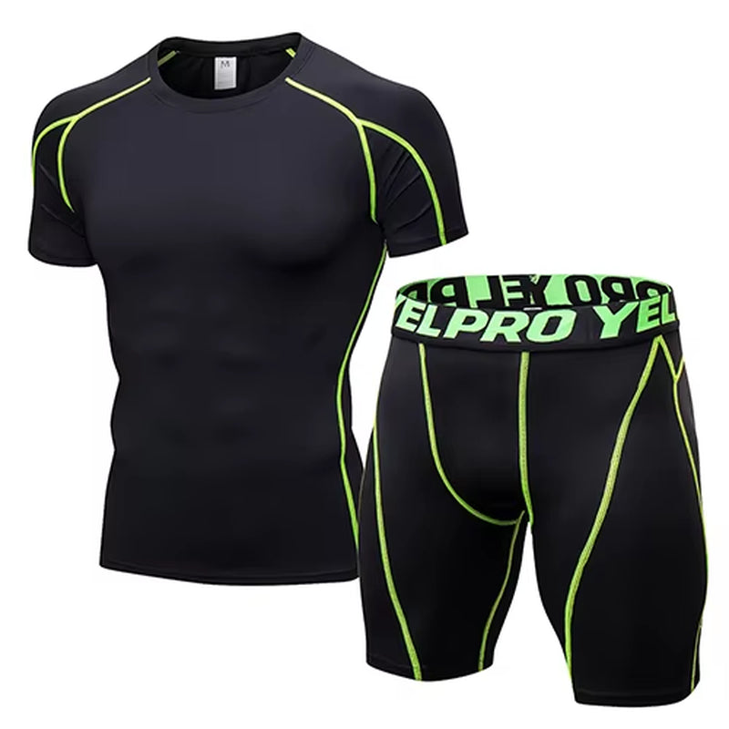 Quick Dry Compression Suits Short Sleeve Shirt+Shorts Men'S Running Set Fitness Tight Sport Suit Men Outdoor Jogging Sportswear